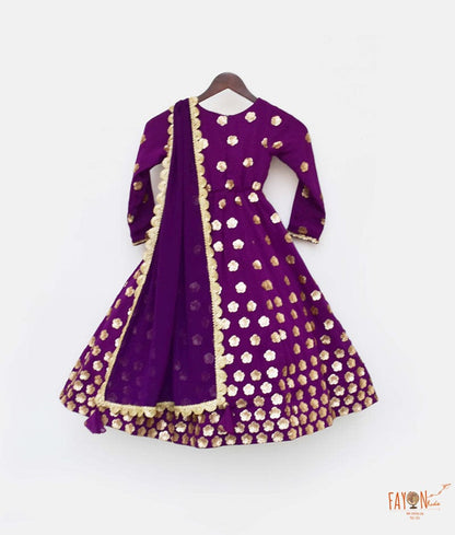 Fayon Kids Purple Georgette Sequins Flowers Embroidery Anarkali with Georgette Dupatta for Girls