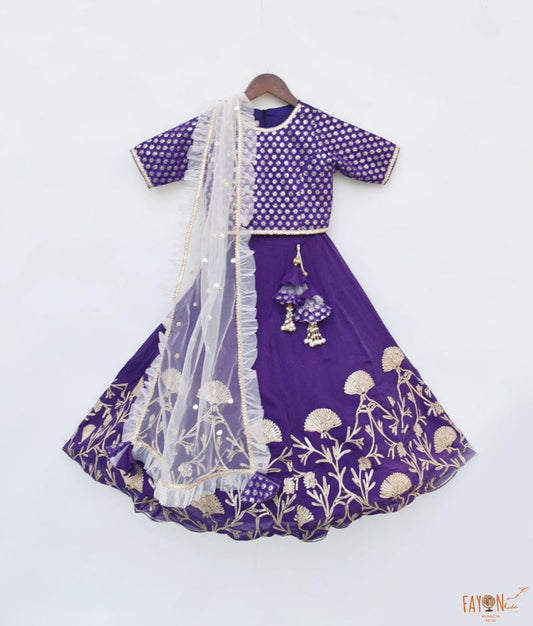 Purple Gota Embroidery Lehenga with Choli Boti Net Dupatta for Girls