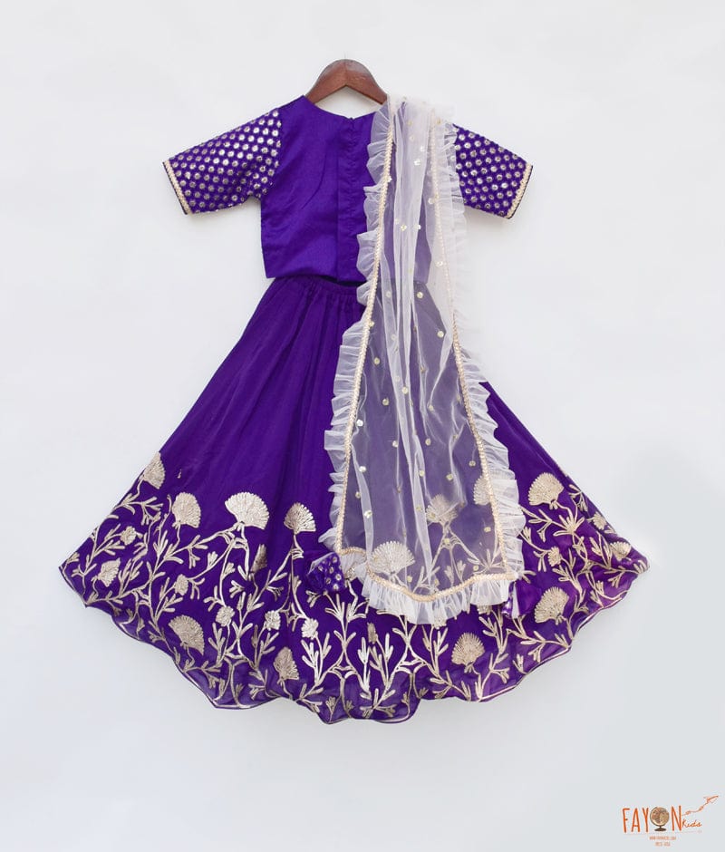 Purple Gota Embroidery Lehenga with Choli Boti Net Dupatta for Girls