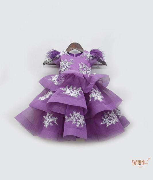 Fayon Kids Purple Net Layers Gown for Girls