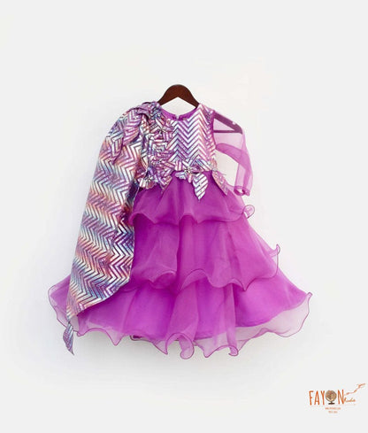Fayon Kids Purple Organza Zig Zag Gown for Girls