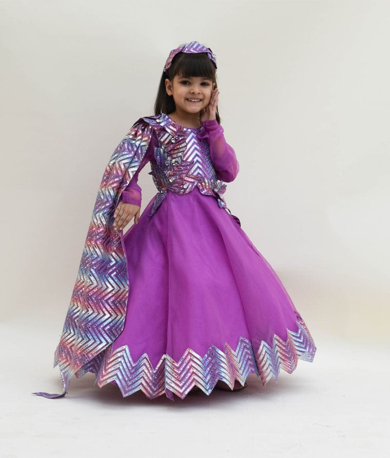 Fayon Kids Purple Organza Zig Zag Gown for Girls