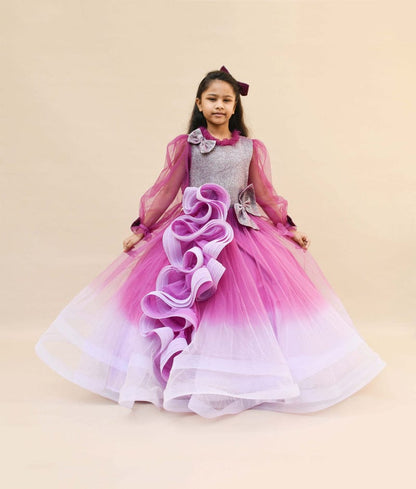 Fayon Kids Purple Shimmer Net Gown for Girls