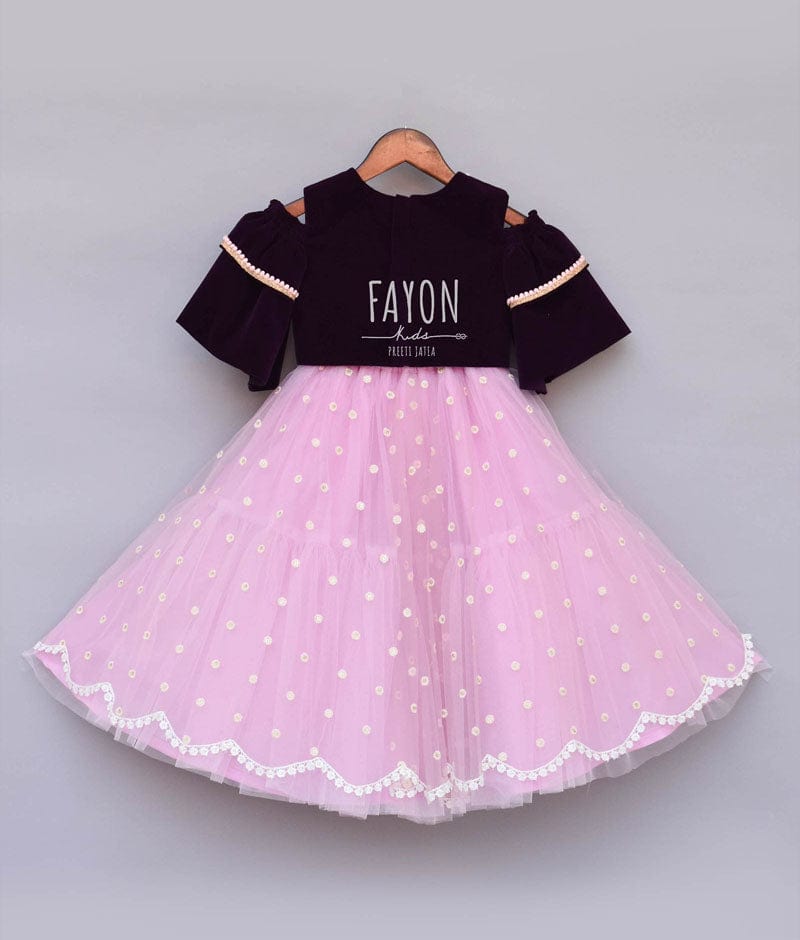Purple Velvet Light Purple Net Lehenga with Top for Girls