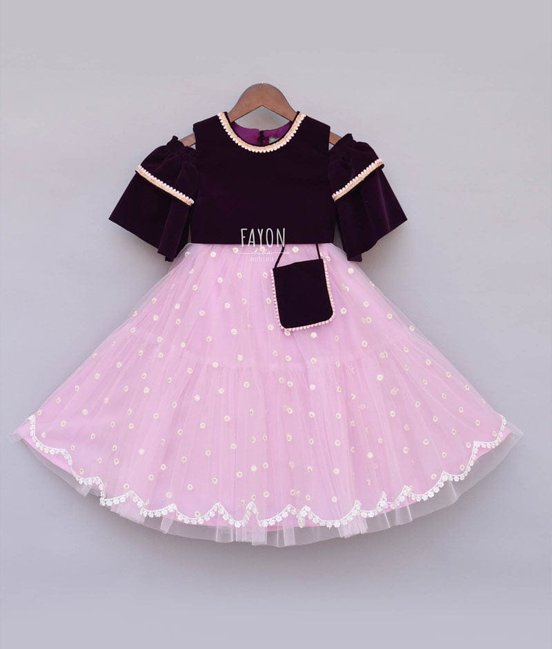 Fayon Kids Purple Velvet Light Purple Net Lehenga with Top for Girls