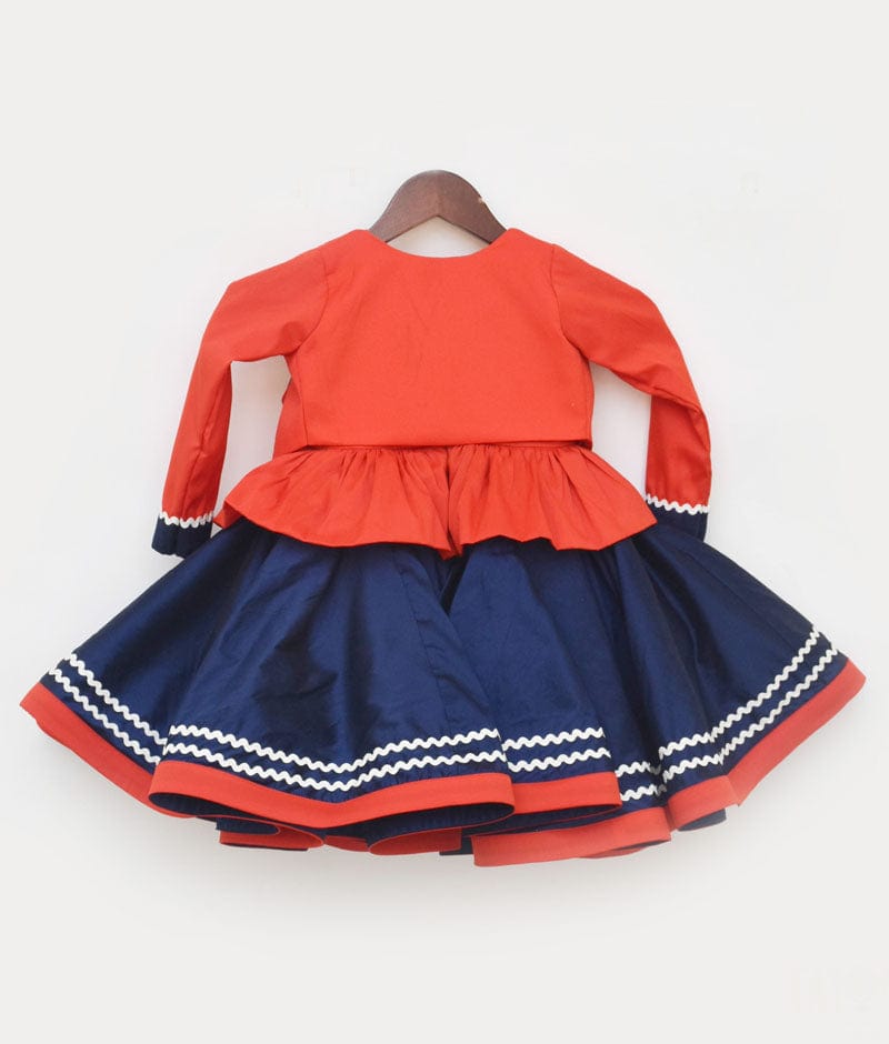 Fayon Kids Red and Blue Silk Frock for Girls