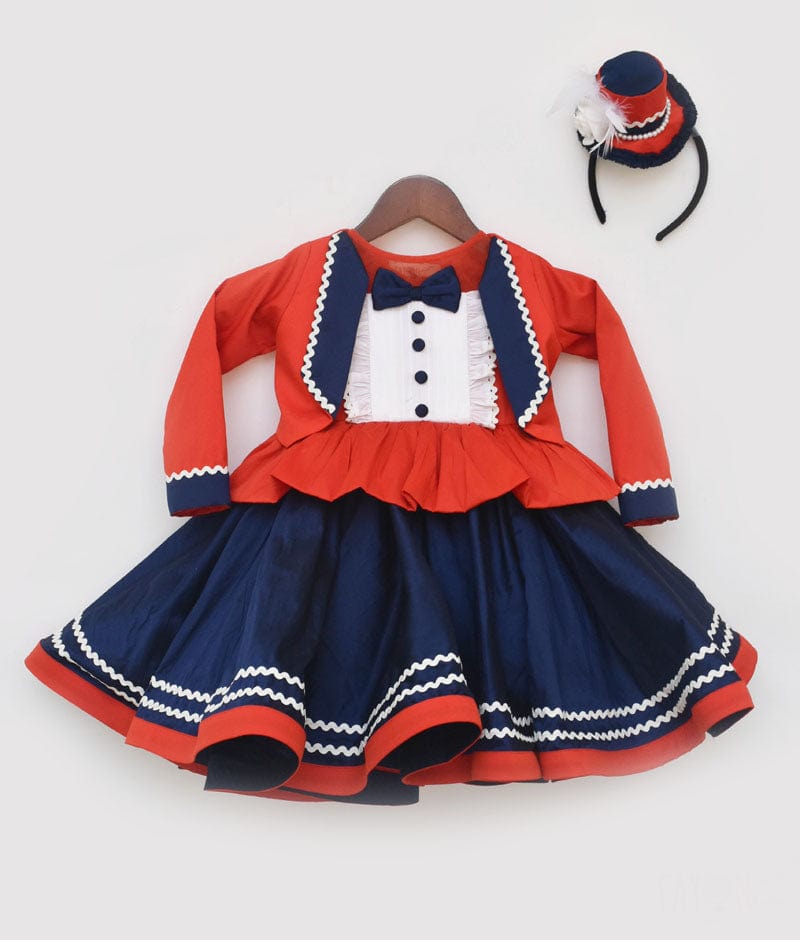 Fayon Kids Red and Blue Silk Frock for Girls