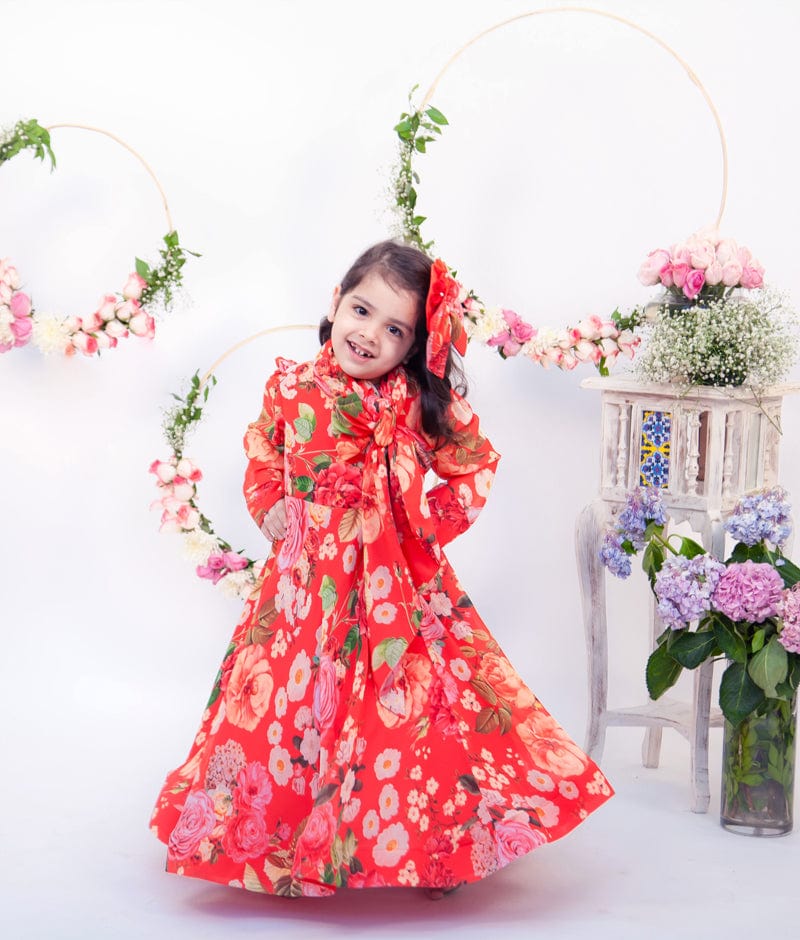 Fayon Kids Red Floral Gown for Girls