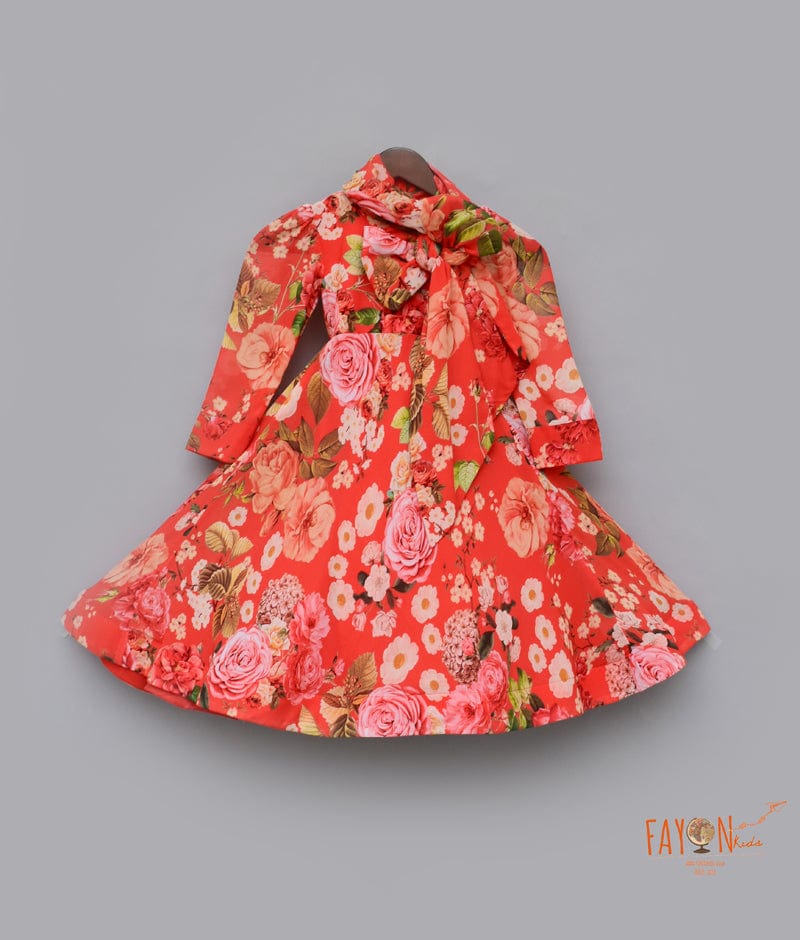 Fayon Kids Red Floral Gown for Girls