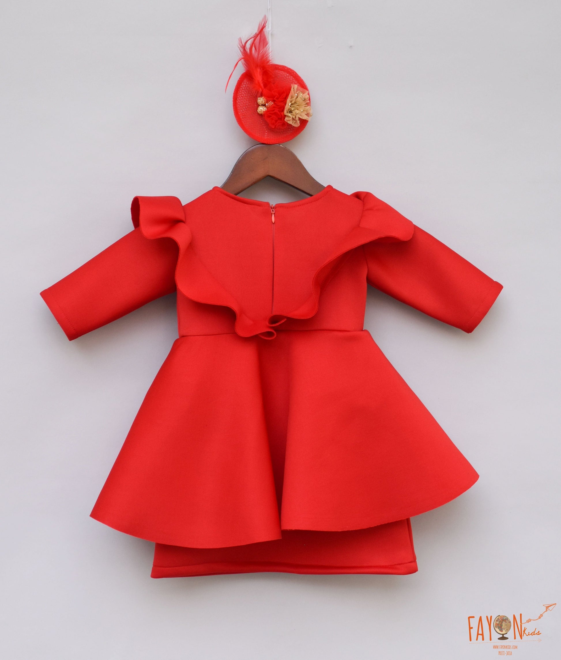 Fayon Kids Red Lace Frock Neoprene Dress Set for Girls