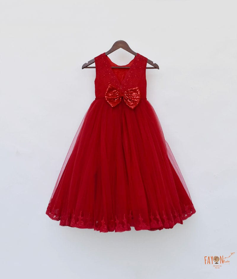 Fayon Kids Red Net Gown for Girls
