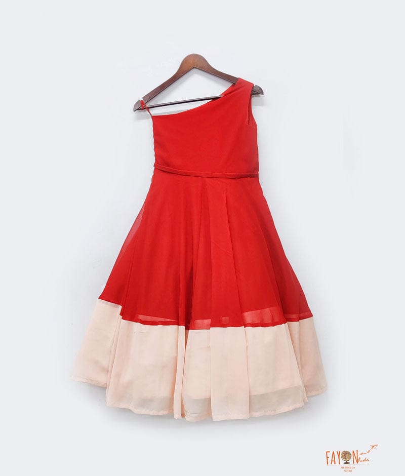Fayon Kids Red Peach Georgette Dress for Girls
