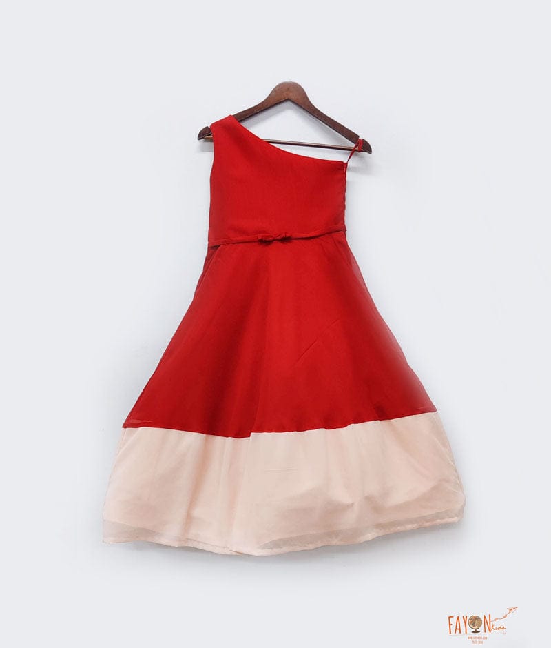 Fayon Kids Red Peach Georgette Dress for Girls
