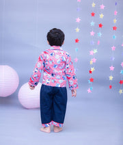 Red Printed Shirt with Blue Pant for Boys