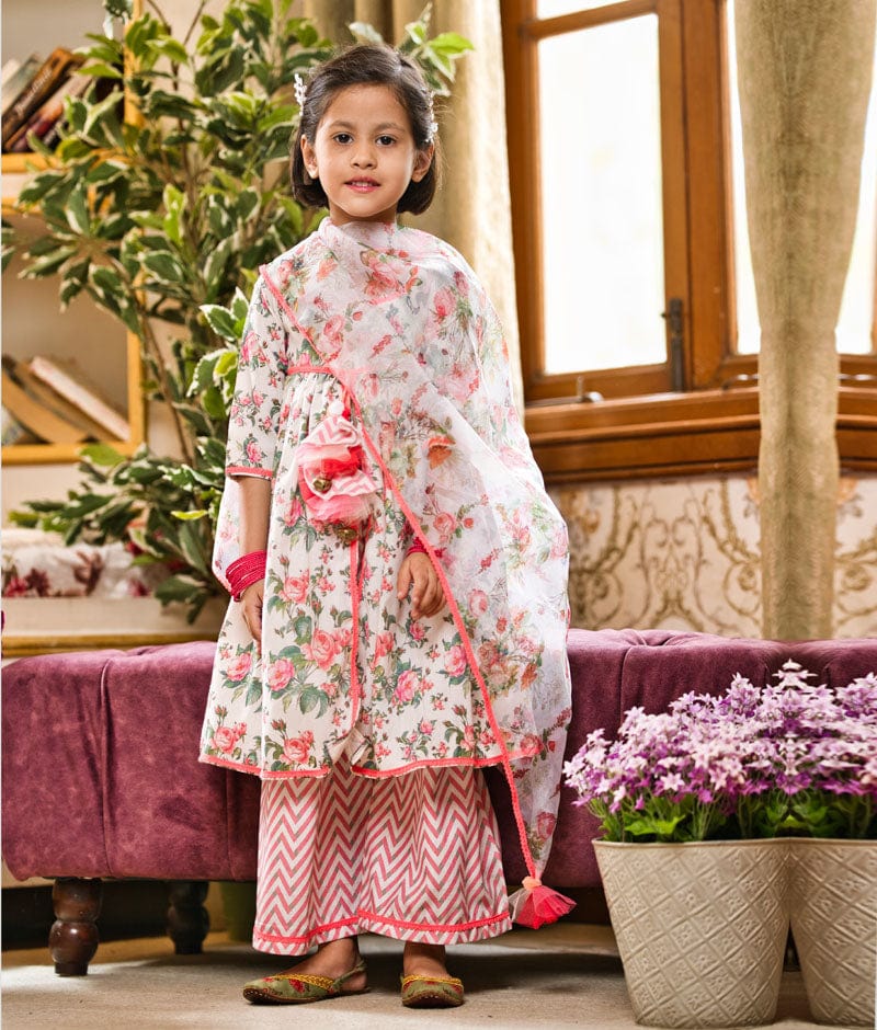 Rose Print Kurti and Plazo Pant for Girls