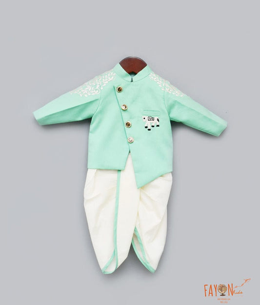 Fayon Kids Sea Green Ajkan with Dhoti for Boys