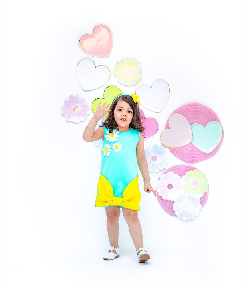 Fayon Kids Sea Green Lemon Yellow Lycra Dress for Girls