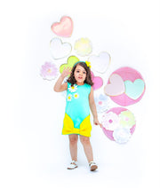 Sea Green Lemon Yellow Lycra Dress for Girls