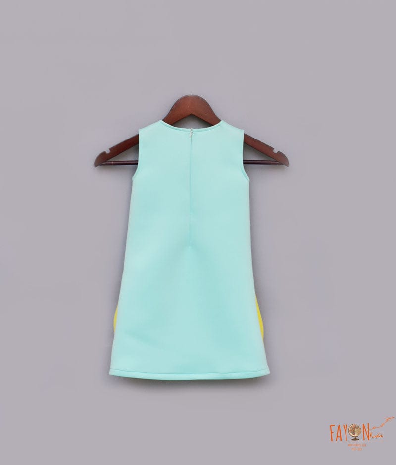 Fayon Kids Sea Green Lemon Yellow Lycra Dress for Girls