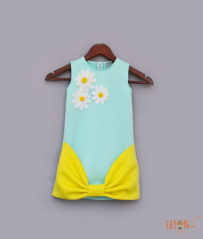 Fayon Kids Sea Green Lemon Yellow Lycra Dress for Girls