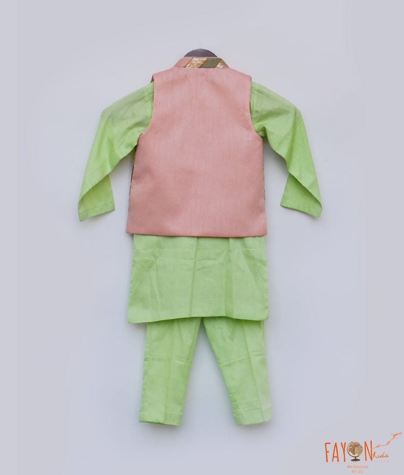 Fayon Kids Sequins Embroidery Nehru Jacket Green Kurta Pant for Boys