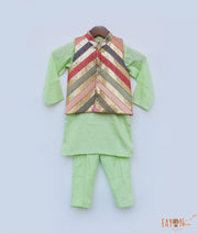 Sequins Embroidery Nehru Jacket Green Kurta Pant for Boys