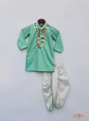 Silk Aqua Green Kurta Dhoti Set for Boys