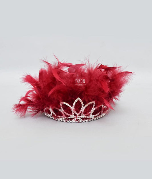 Fayon Kids Silver Crown with Maroon Feathers for Girls