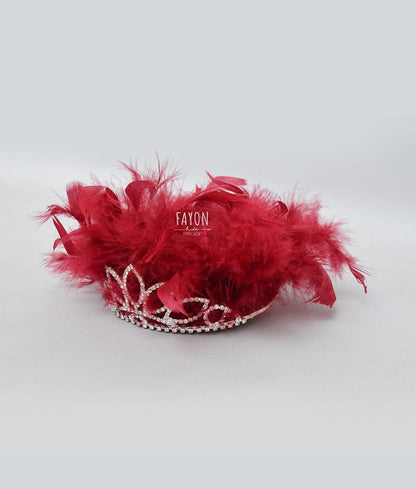 Fayon Kids Silver Crown with Maroon Feathers for Girls