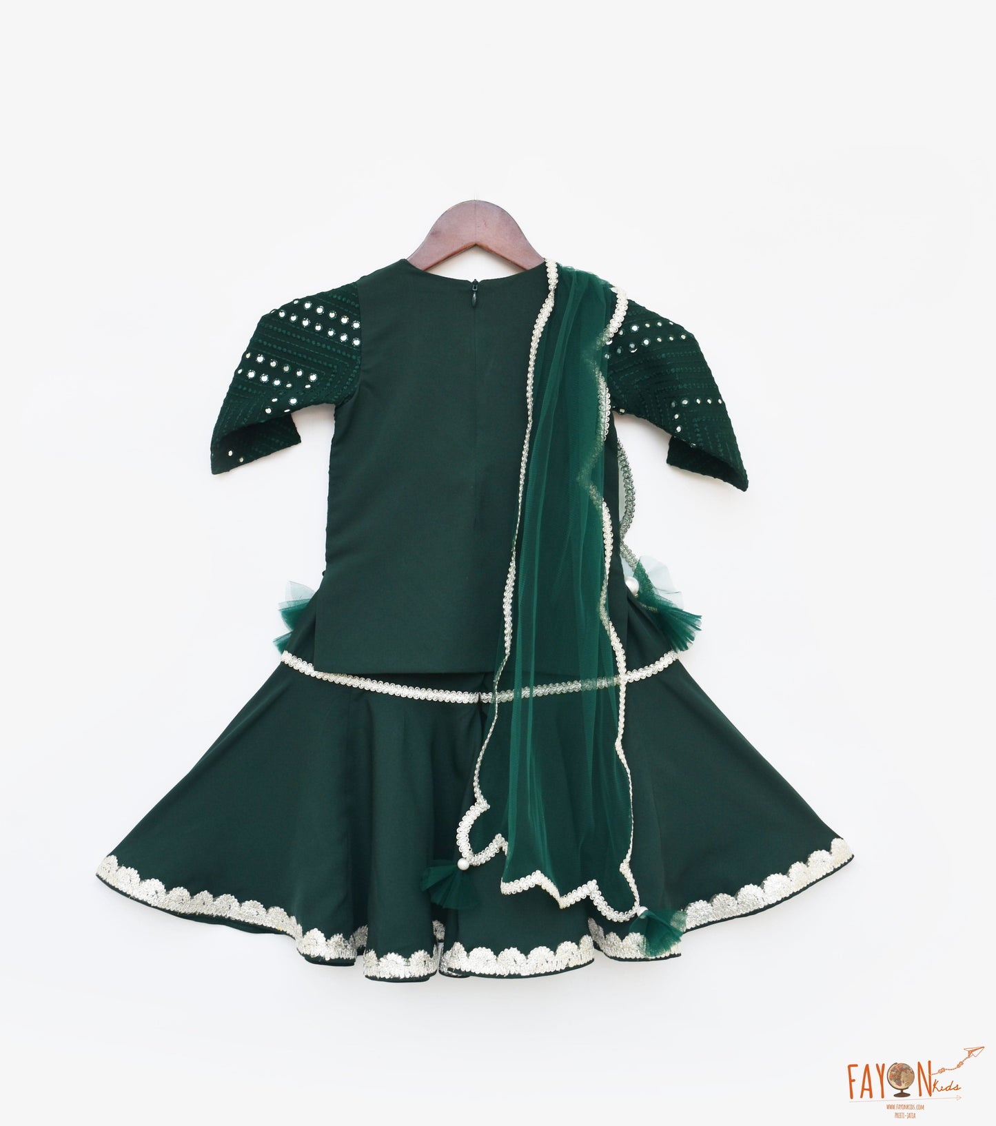 Thread and Mirror Green Coloured Kurti Sharara with Net Dupatta Set for Girls