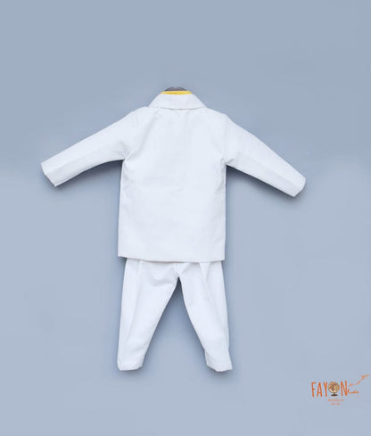 Fayon Kids White Coat with Yellow Shirt Pant for Boys