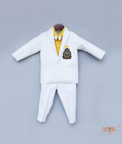 Fayon Kids White Coat with Yellow Shirt Pant for Boys