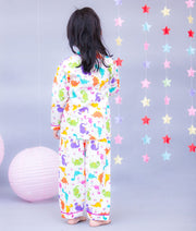 White Dino Printed Shirt with Pajama for Girls