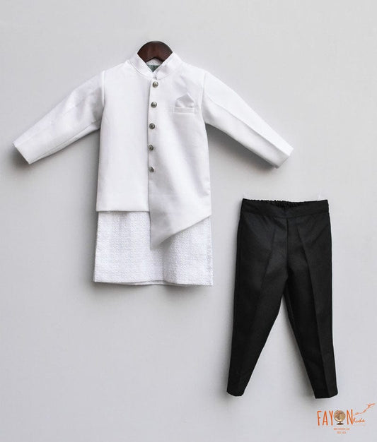 Fayon Kids White Jacket with Kurta Pant for Boys