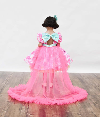 Fayon Kids White Neon Pink Floral Print Dress for Girls