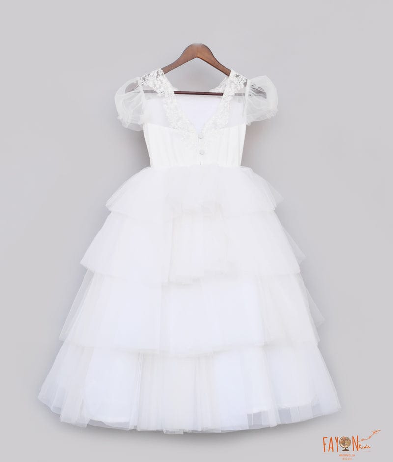 Fayon Kids White Net Frill Gown for Girls