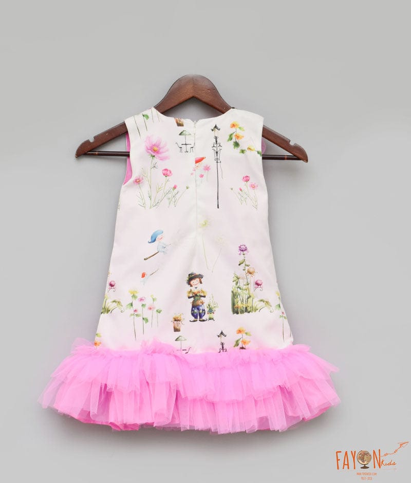 Fayon Kids White Printed Dress for Girls