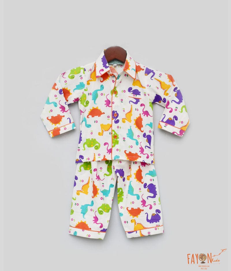 Fayon Kids White Printed Shirt with Pajama for Boys