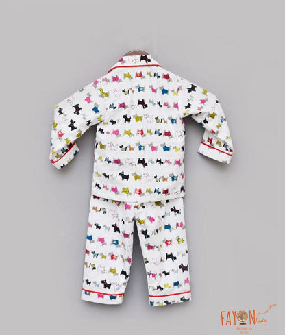 Fayon Kids White Puppy Printed Shirt and Pajama Night Suit Set for Boys