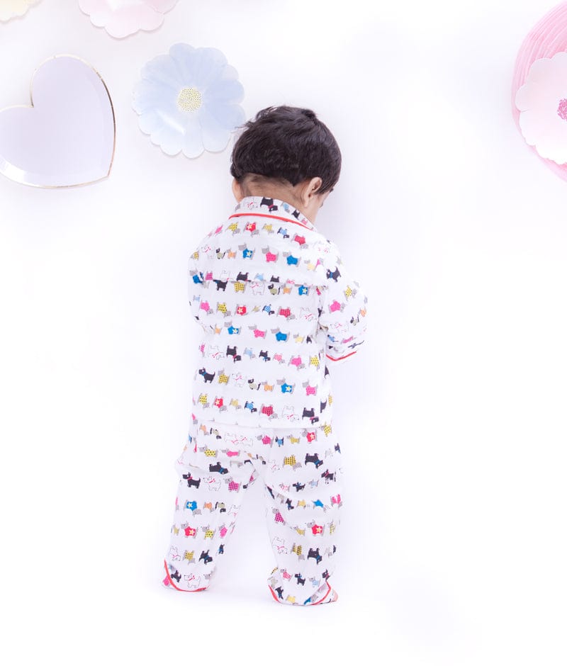 Fayon Kids White Puppy Printed Shirt and Pajama Night Suit Set for Boys