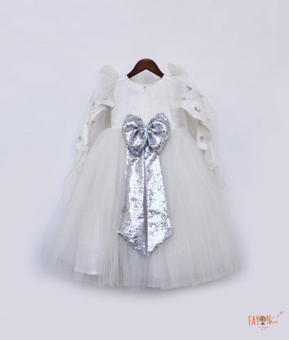 Fayon Kids White Sequins Flower Gown for Girls