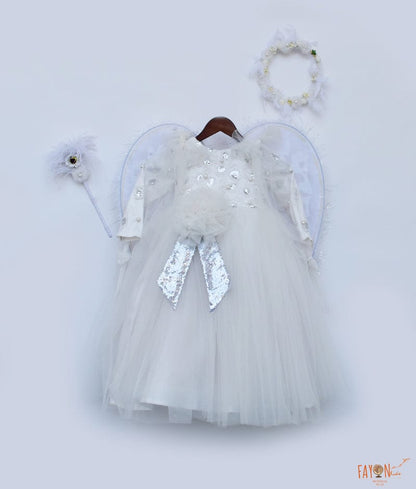 Fayon Kids White Sequins Flower Gown for Girls