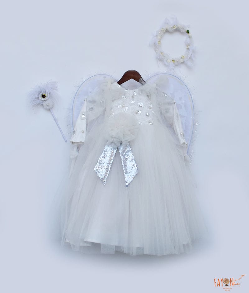 Fayon Kids White Sequins Flower Gown for Girls
