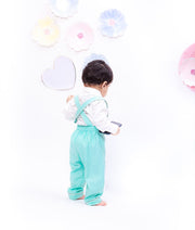 White Shirt with Suspenders Aqua Pants for Boys