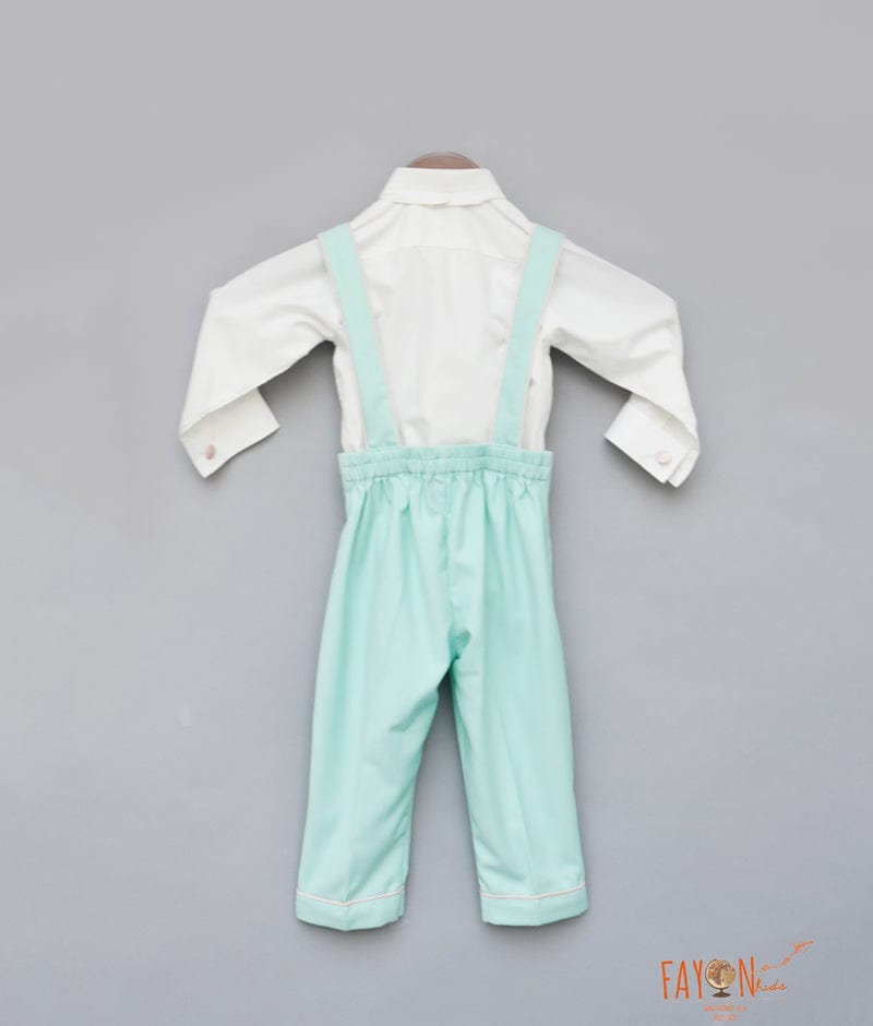 Fayon Kids White Shirt with Suspenders Aqua Pants for Boys