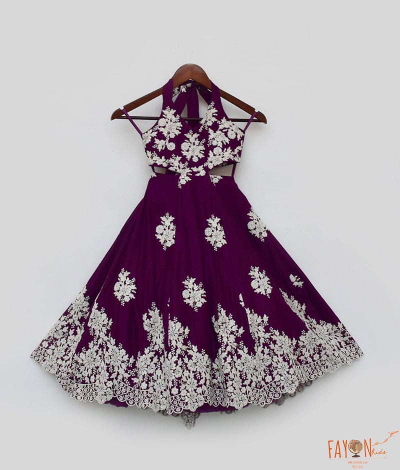 Fayon Kids Wine Embroidery One Piece Gown for Girls