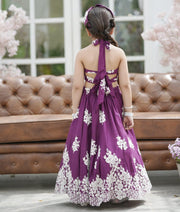 Purple Embroidery One Piece Gown for Girls