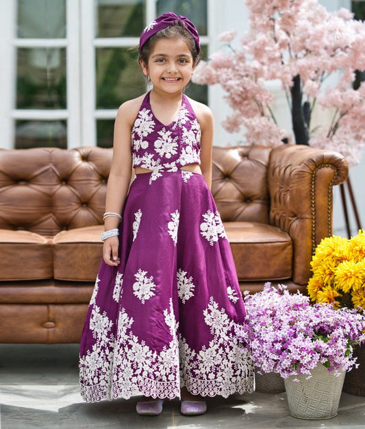 Fayon Kids Wine Embroidery One Piece Gown for Girls