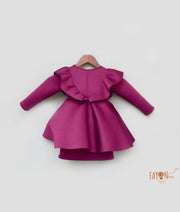 Wine Burgundy Lycra Dress for Girls