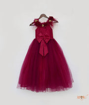Wine Burgundy Shimmer Net Gown for Girls